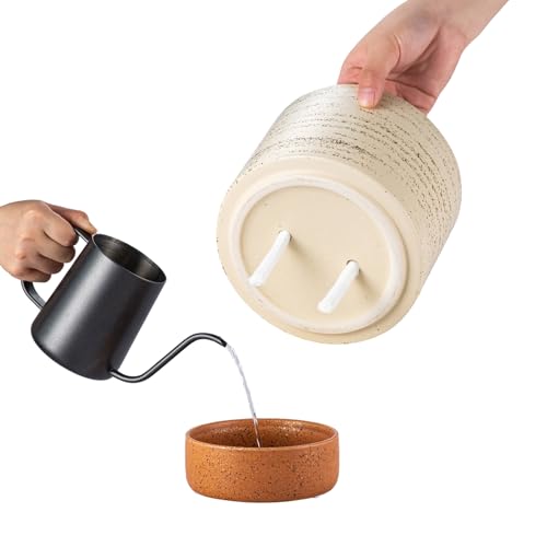 6 Inch Ceramic Self Watering Planter with Drainage Hole, Brush - color: Brush, size: Small