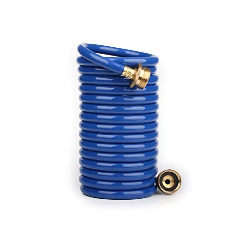 15FT Blue EVA Coil Garden Hose with Metal Fittings - color: Blue, size: 15 feet