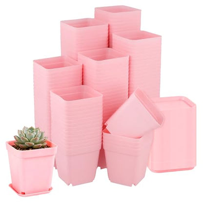 150 PCS 2.8 Inch Square Nursery Plant Pots, Plastic Plant Seedling Pots with Drainage Holes, Pink Plant Seedling Pots for Starting Seedlings or Garden Plant
