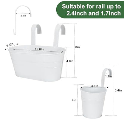 HowRU Metal Iron Flower Pots for Railing Fence Hanging Bucket Pots(5 Pcs) and Hanging Flower Pots Metal Iron Bucket Planter(10 Pcs) (White) - color: White