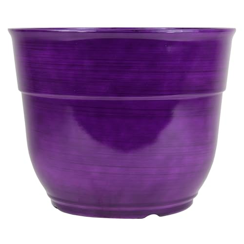 Garden Elements Indoor/Outdoor Glazed Brushed Happy Plastic Planter, Large, Dark Purple, 15" - color: Dark Purple