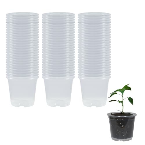 80 Pack 4 Inch Clear Nursery Pots with Drainage Plant Pots for Plants Transparent Potting Containers for Plants Seeding Starter Pot(Clear, 4 Inch 80 Pcs) - color: Clear, size: 4 Inch 80 Pcs