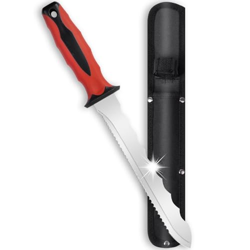 Insulating knife - sod knife, 7.87inch stainless steel blade, suitable for cutting insulating rock wool, Thermal insulation wool - color: short red