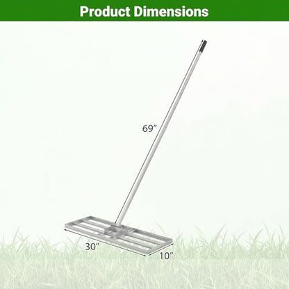 Goplus Lawn Leveling Rake, 30" x 10" Heavy Duty Level Lawn Tool w/ Ergonomic Handle for Soil, Effort-Saving Landscape Rake for Garden, Backyard, Golf Course, Farm, Pasture (Sliver) - color: Sliver