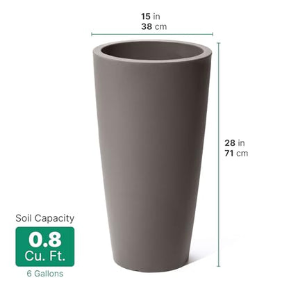 Step2 Tremont Tall Round Tapered Planter 2-Pack, 28 in Resin Planters, Self-Watering, Dark Cedar - color: Dark Cedar, size: 2-Pack