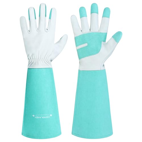 HANDLANDY Rose Pruning Gloves for Men Women, Thorn Proof Gardening Gloves - color: Teal Green, size: Large (Pack of 1)