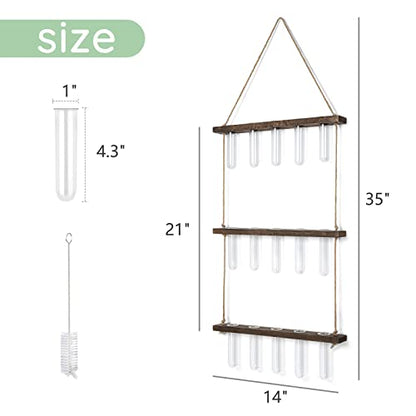 Mkono Plant Propagation Station, 3 Tier Brown Wall Hanging Vase Test Tubes - color: Brown, size: Medium