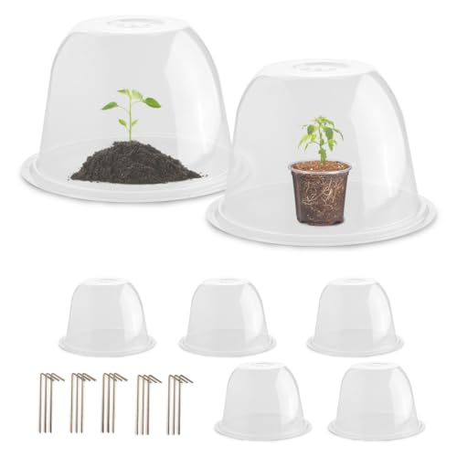 10" D × 6.7" H Plant Protectors from Animals, Garden Cloches for Seedlings Nursery Pots, Durable Humidity Domes with Ventilation Holes, Clear Plant Covers, Mini Greenhouse for Plants 5-Pack - size: 10" D × 6.7" H 5P