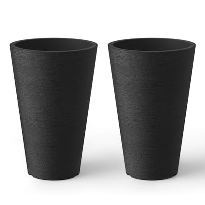 Kante Set of 2 Black Plastic Round Planters 13" Tall Home & Outdoor - color: Black, size: 13" H