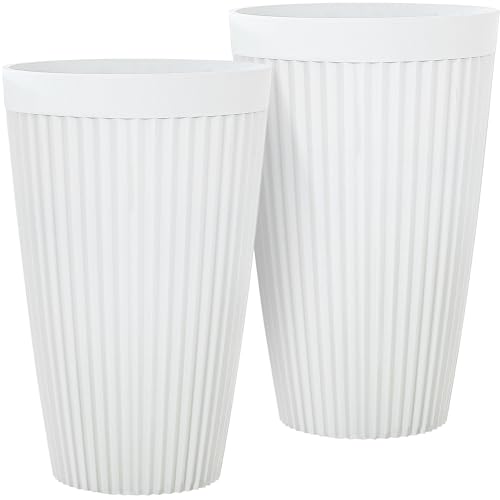 2-Pack 20" Matt White Resin Tall Planters with Fluted Texture - color: 20"h-white Ceramic