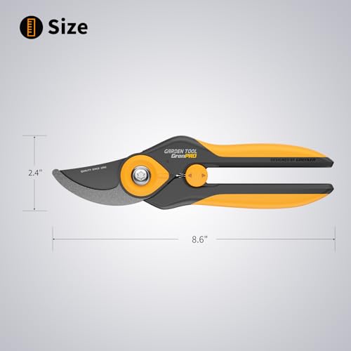 GRENPRO Heavy Duty Bypass Pruning Shears, 8.6", 1.38" Capacity, Orange - color: Orange