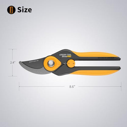 GRENPRO Heavy Duty Bypass Pruning Shears, 8.6", 1.38" Capacity, Orange - color: Orange