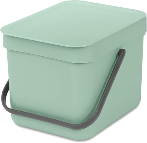 Brabantia Sort & Go Kitchen Countertop Food Scraps Compost Bin | XS / 1.6 Gal / 6L | Jade Green | Removable Stay-Open Lid, Carry Handle, Easy-Clean Recycling Box | Wall-Mounting Bracket Included - color: Jade Green, size: 1x 1.6 Gal / 6L