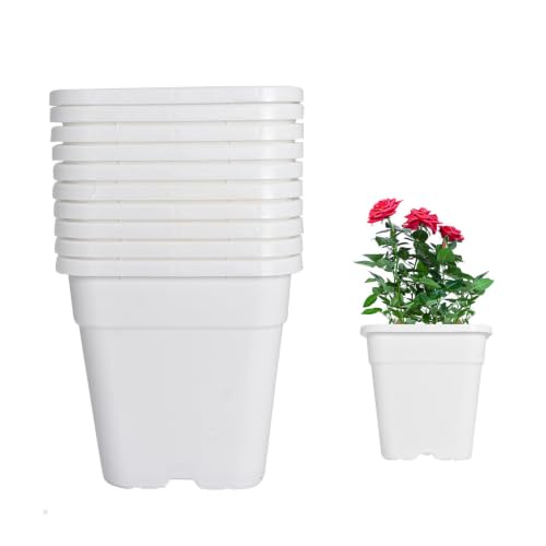 findmall 1 Gallon Square White Nursery Pots Plant Pots Grow Pots Nursery Container for Planting Soil Plants 10 Pcs - color: White, size: 1 Gallon