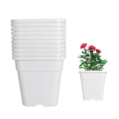 findmall 1 Gallon Square White Nursery Pots Plant Pots Grow Pots Nursery Container for Planting Soil Plants 10 Pcs - color: White, size: 1 Gallon