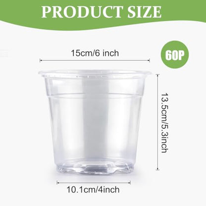 RooTrimmer 60 Pack 6 Inch Clear Nursery Pots for Plants, Flexible Plastic Plant Pots with Drainage Holes, Transparent Plant Starter Pots for Seedlings, Vegetable, Succulents, Flowers - size: 6Inch 60P
