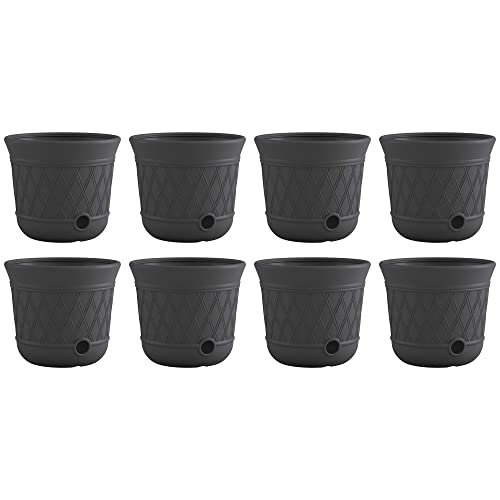 Suncast 8 Pack 14" x 12" Round Resin Decorative Weatherproof Outdoor Hideaway Standard Garden Hose Storage Pot with Drainage Holes, Gray - size: 8 Pack
