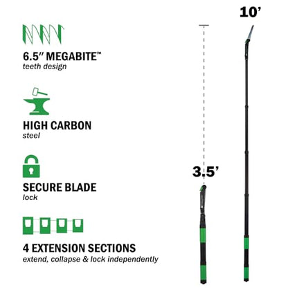 Hooyman Extendable Tree Saw with Compact Design, Detachable Handsaw and Telescoping Pole, No-Slip H-Grip, Impulse Hardened Teeth, and Wrist Lanyard for Tree Trimming, Hunting, Camping, and Outdoors - style: 10ft Extendable Saw