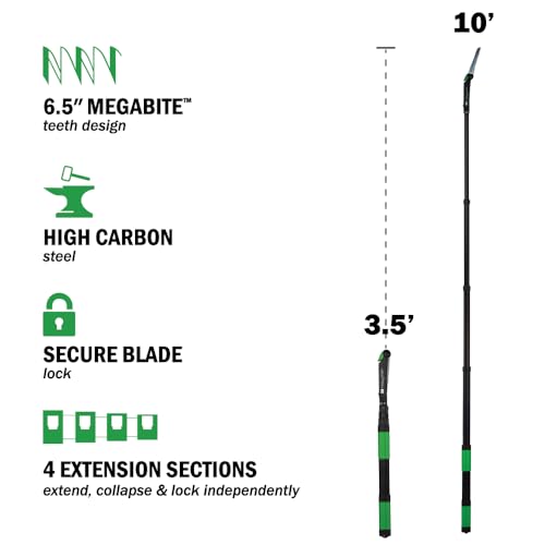 Hooyman Extendable Tree Saw with Compact Design, Detachable Handsaw and Telescoping Pole, No-Slip H-Grip, Impulse Hardened Teeth, and Wrist Lanyard for Tree Trimming, Hunting, Camping, and Outdoors - style: 10ft Extendable Saw