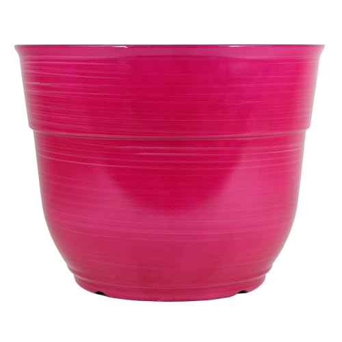 Garden Elements Indoor/Outdoor Glazed Brushed Happy Plastic Planter, Large, Bright Pink, 15" - color: Bright Pink
