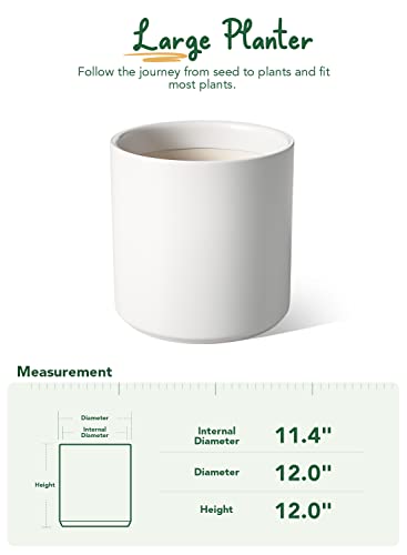 LE TAUCI 12 Inch Pot for Plants, Ceramic Indoor Planter, White - color: White