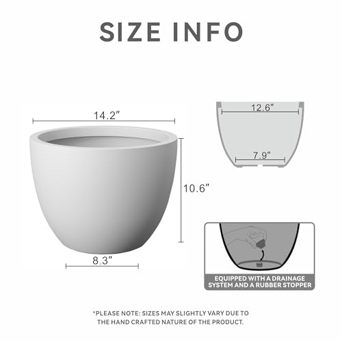 Kante Large Round Bowl White Concrete Planter 10.6" Tall, Outdoor - color: White, size: 14.2"w x 10.6"h