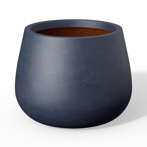 Kante Small Round Curved Charcoal Concrete Planter 12.6" Dia, Outdoor - color: Charcoal, size: 12.6"Dia x 9.8"H