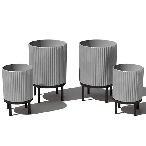 Veradek Demi Series Raised Duo Planters - Set of 2 Planters with Stands - color: Gray/Black, size: Bundle - 2 Pack