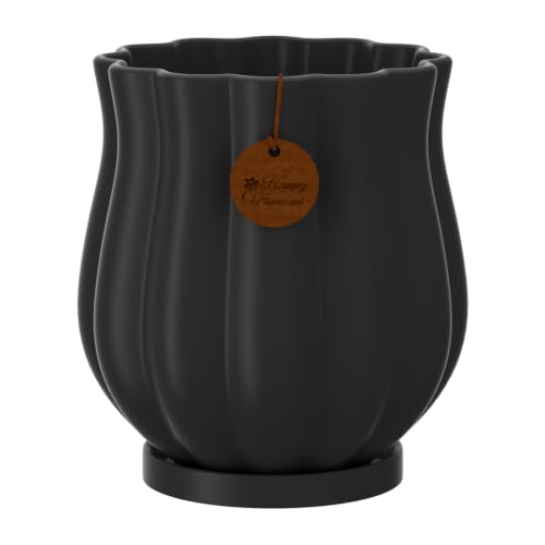 5.8" Matte Black Ceramic Plant Pot with Saucer - color: Matte Black, size: Medium
