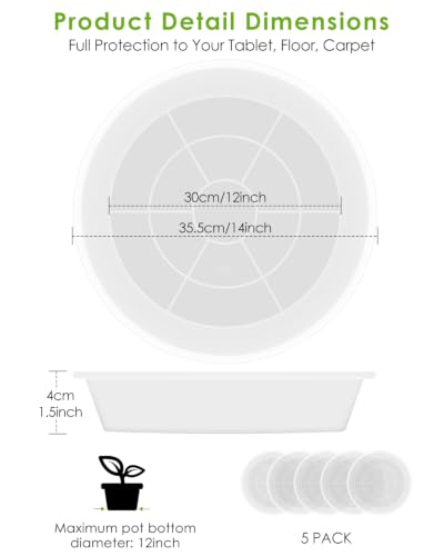 PACETAP 14 inch 5 Pack Plant Saucer Pot Tray, Large Thickened PP Plastic Flower Planter Water Drip Trays for Indoor Outdoor Garden, Semi-Transparent Planter Water Catcher for Pot, Plant Dish - size: 14 Inch