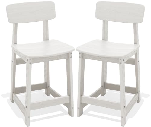SERWALL Outdoor HDPE Counter-Height Barstools Set of 2, White - color: White, size: 2 Bar Stools