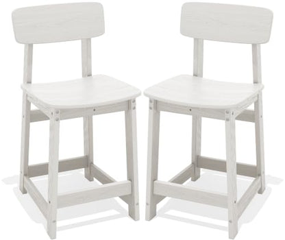 SERWALL Outdoor HDPE Counter-Height Barstools Set of 2, White - color: White, size: 2 Bar Stools