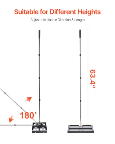 VEVOR Lawn Leveling Rake, Lawn Leveler with 63.4 in Adjustable Handle, 17x10 in Ground Plate, Heavy Duty & Rust-Resistant Metal Soil Leveler, Effort Saving Lawn Leveling Tool for Yard Golf Court - size: 17x10 in, style: with Roller: Stainless Steel