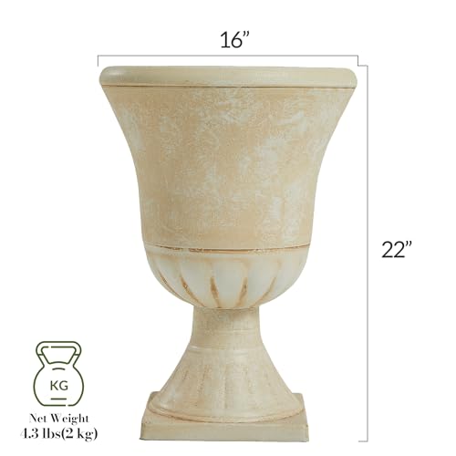 Worth 22'' Tall Urn Planters for Outdoor Plants Set of 2, Large Flower Pots - color: Beige