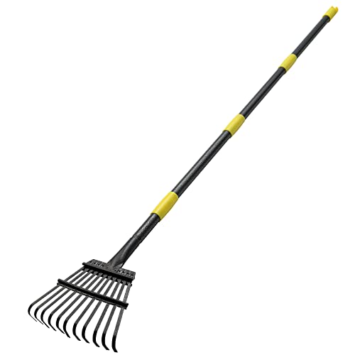 Rake for Leaves, Heavy Duty Small Leaf Rakes for Lawns & Yard with 60” Length 8.5” Width 11 Metal Tines, Lightweight Gardening Rake for Women Men Kids for Shrub,Grass,Mulch - style: 11 Tines 5FT