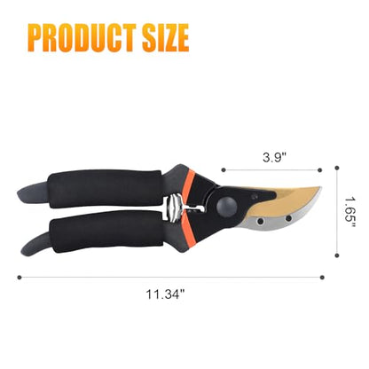 LeafLux Pruning Shears, Professional SK5 Quality Durable Titanium Plated Rust-Proof Bypass Pruning Shears with Soft Cushion Grip Handle, Hand Pruners, Clippers for Gardening, 8 Inch, LFXP1003B