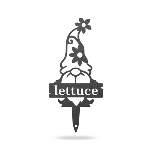 RealSteel Gnome Plant Markers Metal Garden Stakes | Outdoor Garden Labels & Plant Tags for Vegetables & Herbs | Decorative Yard & Raised Bed Garden Signs | Gardening Gift | Made in USA - Lettuce - style: LETTUCE