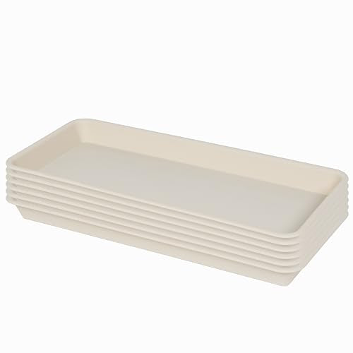 VUWEZ 6 Pack Plastic Plant Trays, Rectangular, Indoor/Outdoor, Drip Trays for Flower Pots, Windowsill (6 x 11 Inch, Beige) - color: Beige, size: 11'' x 6'' x 1.0'' (6 pack)
