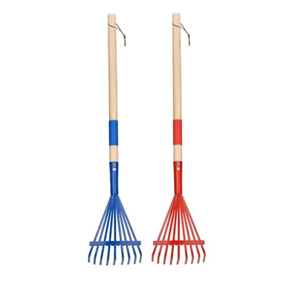 Garden Rake Leaf Rake Heavy Duty with Wood Handle Farming Home Garden Tool Accessories for Shrub Flower Beds Yard Lawns, Blue