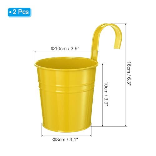 PATIKIL 2-Pack 4 Inch Hanging Flower Pots, Metal Iron Yellow - color: Yellow