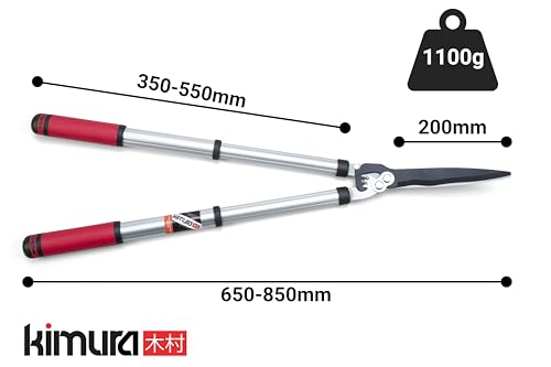 Kimura® Pro Telescopic Garden Shears - Premium Hedge Shears, Patented Gearing Technology, Lightweight Extendable Aluminium Handles, Japanese SK5 Steel Blades, Heavy Duty Gardening Shears - 25" - 34" - size: 25"-34"
