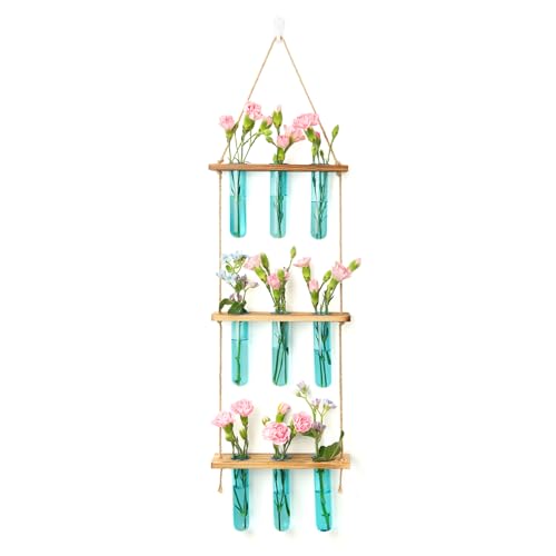 XXXFLOWER Wall Hanging Propagation Station with Wooden Stand Blue - color: Blue-9 Tube Vase