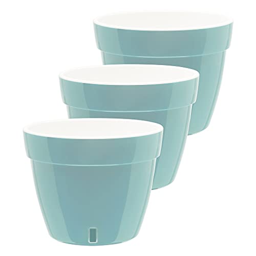 Gardenera 7.1" ASTI Self Watering Planter (Set of 3) in Menthol/White - Modern Flower Pot with Water Level Indicator for All House Plants, Flowers, Herbs, Succulents and Hanging Plants - color: Menthol/White - Set of 3, size: 7.1 Inch