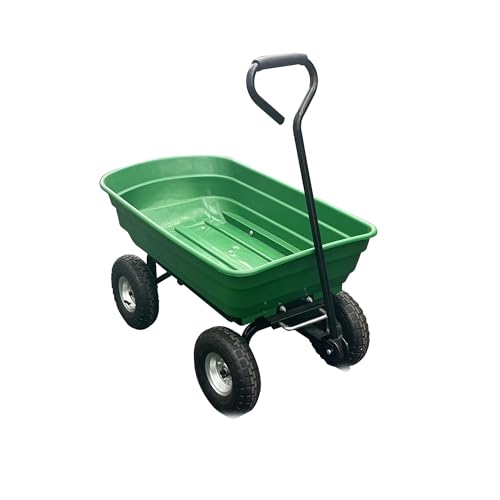 Heavy Duty 4 Wheel Wheelbarrow Garden Cart Utility Wagon with Quick Release Dump, 600 lbs Capacity Poly Tray, Easy Hauling Yard Cart for Landscaping Mulch Firewood, Green - style: Southwestern