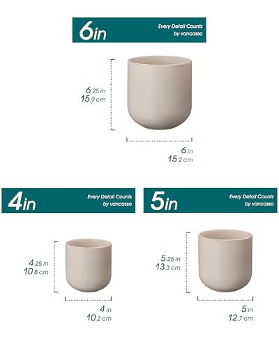 vancasso Ceramic Plant Pots, 4+5+6 inches, Set of 3, Planters with Drainage Hole, Flower Pots Planters Pots for Indoor Plants, Modern Indoor Decorative Garden Pot, Home Decor, Gray - color: Gray, size: 4+5+6 Inch
