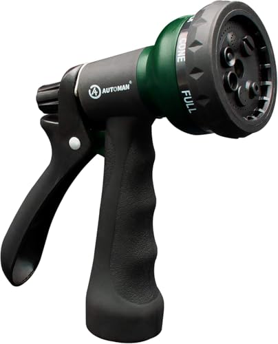AUTOMAN Garden Hose Nozzle, Water Hose Sprayer Nozzle with 7 Adjustable Watering Patterns, Slip Resistant for Watering Plants, Lawn& Garden, Washing Cars, Cleaning, Showering Pets & Outdoor Fun. - color: Dark Green
