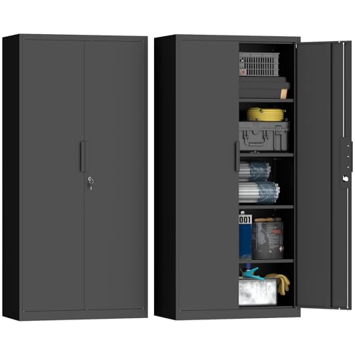 GREATMEET Garage Storage Cabinet, 1.83" H Lockable Metal Cabinet, Black - color: Black, size: 18"D x 34"W x 72"H