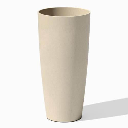 Veradek Mason Series Vega Planter - Tall Round Outdoor Planter with Shelf - color: Sand, size: 28 inch