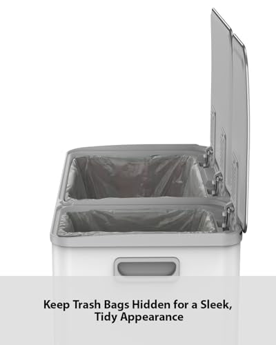 Lovewind Double Trash Can Kitchen, 13+5.5 Gallon Stainless Steel Dual Trash and Recycle Bin Combo with Silent Close Lid, Heavy-Duty Foot Pedal, Easy to Clean Garbage Can for Large Families, White - color: White, size: 13+5.5 Gallon