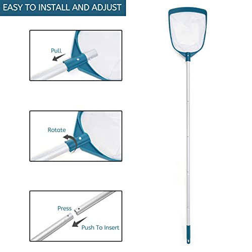 POOLWHALE Upgrades Swimming Pool Leaf Net Skimmer Rake with Adjustable Aluminum Pole and Nylon Medium Fine Mesh for Cleaning Swimming Pools, Hot Tubs, Spas and Fountains (Pack of 2) - size: Pool Skimmer with Pole (Pack of 2)